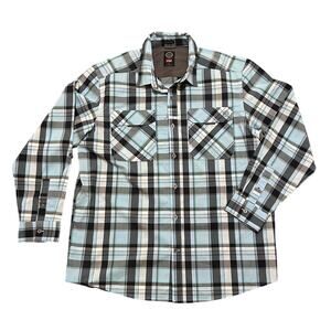 Wrangler ATG Plaid Button Up Shirt Men’s XL Blue Gray Outdoor Hiking Stretch